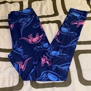 LuLaRoe Navy Leggings with Pink & Blue Dinosaur Skeleton Print